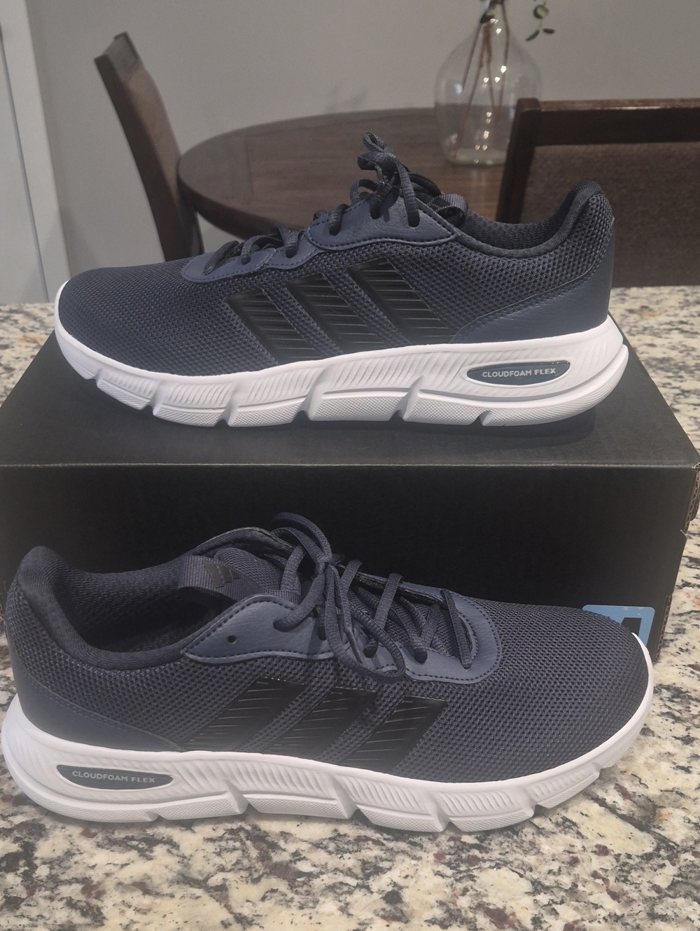 Wide Fit Adidas Men's Cloudfoam Flex Sneakers - Navy Blue/White